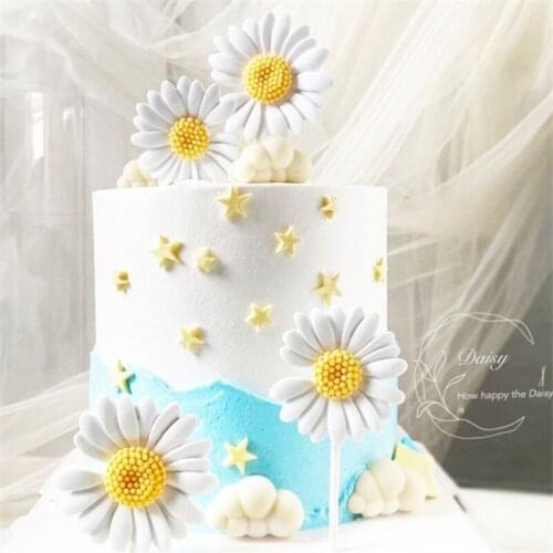 1Pc White Daisy Resin Cake Toppers Birthday Party Dessert Decoration Wedding Party Cupcake Topper Fondant Cake Decor Supplies