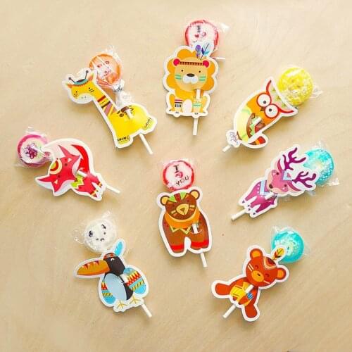 16pcs Cartoon Lion Bear Giraffe Candy Lollipop Decoration Cards Kids Birthday Party Gift Child Favor DIY Toy Baby Shower Decor