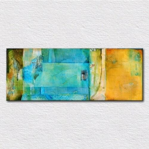 Canvas prints Blue and Yellow tone abstract painting, Modern craft art hang on new house wall free shipping 16x40 inch