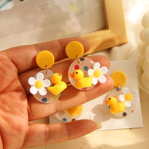 Acrylic Colorful Duckling Flowers Summer Girl Earrring
