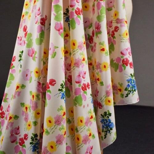 Sweet Flower Printing High-end Belle Satin Chiffon Fabric Dress Shirt Girl Clothing Handmade DIY Fabric