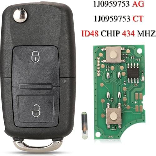 Kutery Remote Smart Car Key For VW Beetle Bora Golf Passat Polo Transporter T5 2Buttons 434Mhz With ID48 Chip 1J0959753AG