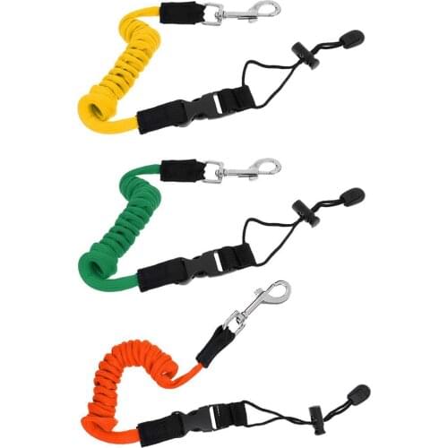 Safety Elastic Kayak Paddle Traction Leash Adjustable Kayak Boat Fishing Rod Pole Coiled Lanyard with Brass Buckle
