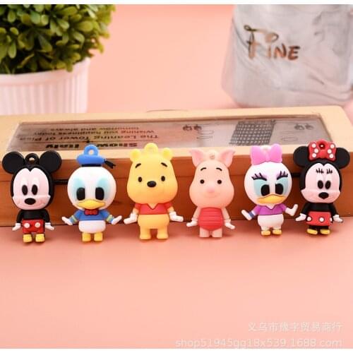 Disney Mickey Mouse Keychain Accessories Anime Figures Minnie Pooh Pvc Dolls Charm Car Bag Pendant Keyring Hot Sale Kids Gifts