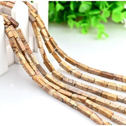 30PCS 4X13mm Natural Picture Jaspers Gemstones Loose Beads Tube Energy Stone Healing Power for Jewelry Making 15.5" a Strand