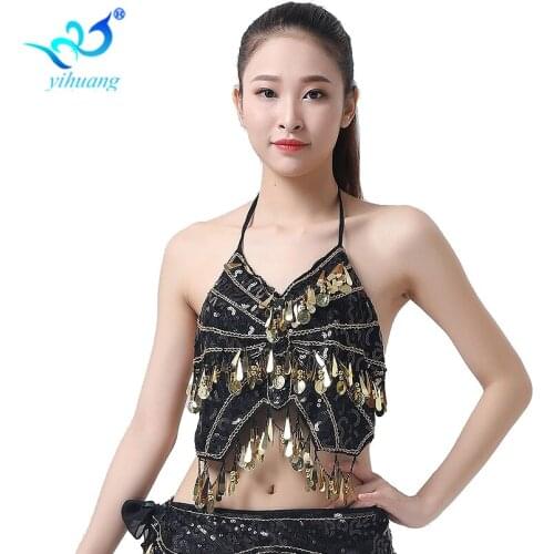 Belly Dance Costume Bra Party Sequin Belly Dancing Tops Performance Outfits Stage Show Lace-up Coins