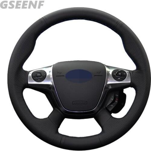 Car Steering Wheel Cover For Ford KUGA Escape 2016-2013 Focus 3 2014-2012 Black Hand-stitched Artificial Leather