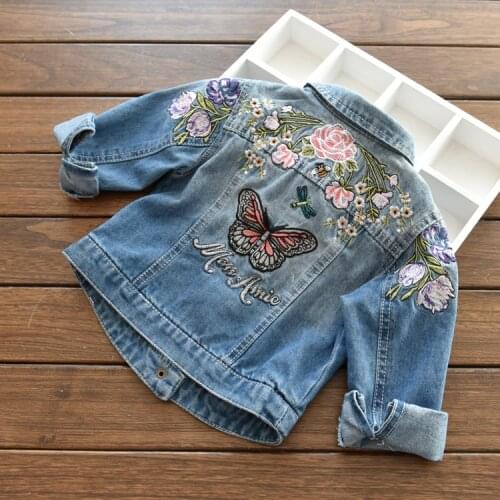 Childrens coat girls denim jacket embroidered Chinese style