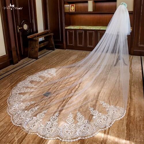 LZP296 Two Layer Cathedral Wedding Veil 4 Meters Long And 3 Meters Wide Bridal Veil Lovely Gourd Wedding Veil
