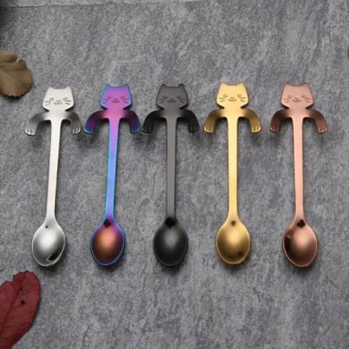 Creative Cute Cat Stainless Steel Stirring Spoon Coffee Spoon Cat Spoon Teaspoon Dessert Spoon Ice Cream Mini Spoon Tableware