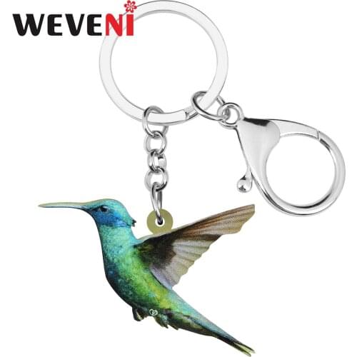 WEVENI Acrylic Cute Blue Hummingbird Keychains Keyring Animal Bird Key Chain Jewelry For Women Kids Girl Fashion Gift Car Charms