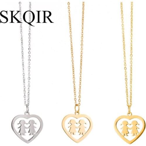 Fashion Girl Hand To Hands Pendant Necklace Gold Stainless Steel Heart Dangle Choker Jewelry Women Friends Charm Jewelry Gift