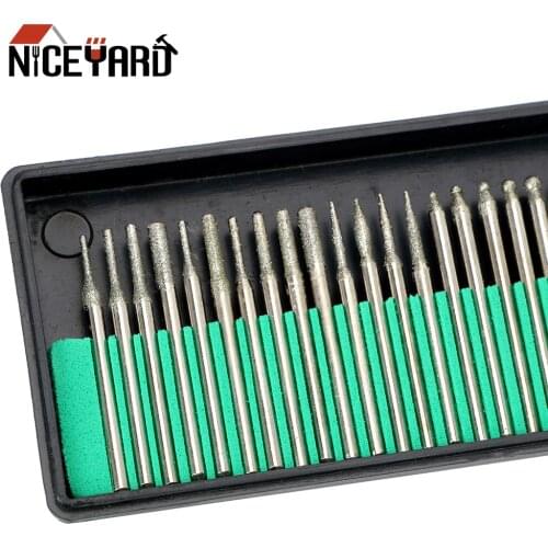 NICEYARD Diamond Grinding Head Sets 30pcs/Set 3mm Coated Carving Burrs Dremel Rotary Tools Diamond Burs Drill Bit
