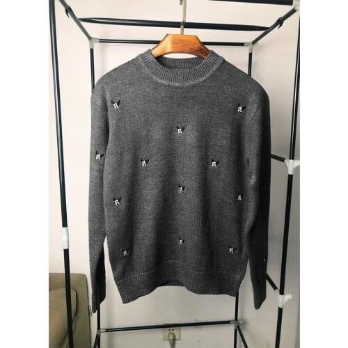 New 2021 Men Luxury Winter gentleman Embroidered Boston Terrier Knit Casual Sweaters pullover Asian Plug Size High Drake #052