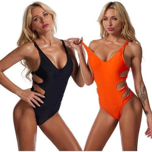 Solid Deep V-neck One-piece Swimsuit Women Sexy Show Waist Brazilian Monokini 2021 Tankini Bathing Suit Female Push Up Swimwear