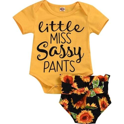Pudcoco Newborn Baby Girl Clothes Short Sleeve Letter Print Bodysuit Tops Sunflower Shorts 2020 New Outfits Clothes