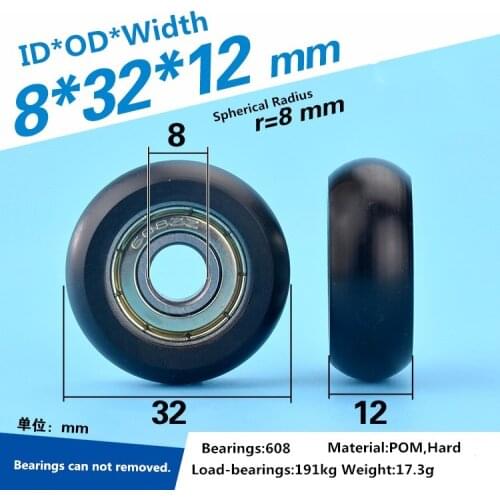 5pcs 8x32x12mm bearing delrin POM coated round type Roller pulley wheel for aluminum profile guide rolling pulley wheel