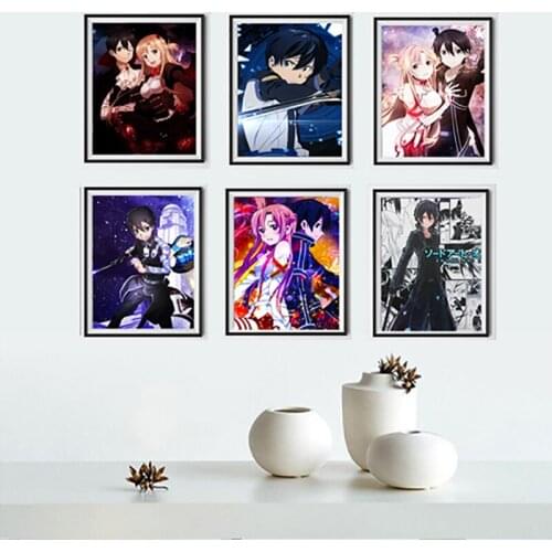 SAO Sword Art Online Asuna Kirito Manga Anime Art Prints Poster Artwork for Room Decor,8 x 10 Inches,Set of 6 Pieces No Frame