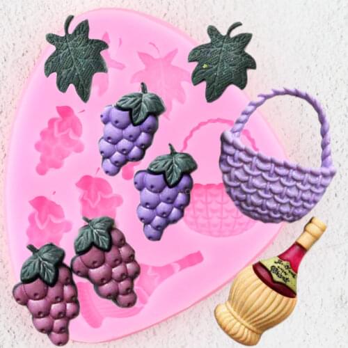 Grape Leaves Silicone Molds Wine Bottle Basket Cupcake Topper Fondant Cake Decorating Tools Candy Polymer Clay Chocolate Moulds