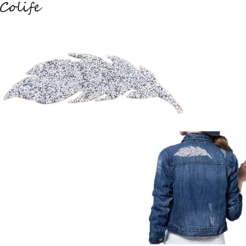 Rhinestone Leaves Sequin Embroidery Patch For Clothing DIY Iron-on Dress Clothes Sequin Appliques Badge Fabric Sticker