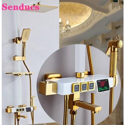 Thermostatic Shower System Senducs ABS Hand Shower Head Termperature Display Bahtroom Shower System Newly Digital Shower Sets