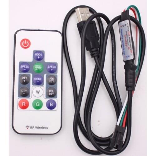 DC5V-24V USB 2048Pixels 300 Kinds of Changes Digital Full color Controller 14Key RF Wireless Remote for WS2812B WS2811 led Strip