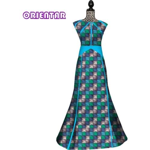 Women African Print Dresses O-neck Sleeveless Long Party Dress Lady Elegant Evening Maxi Dress African Clothes Women WY4503