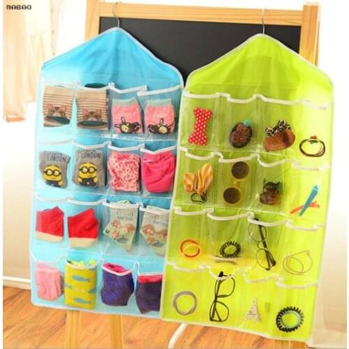1PC 16 Pockets Hanging Organizers Clothing Storage Bag Sundries Socks Underwear Wardrobe Holder Dustproof Folding Pouch Bags