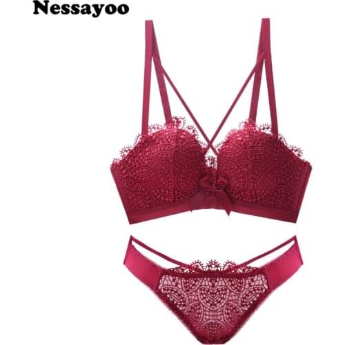 2019 Underwear Women Sets Brassiere Ultra thin 3/4 Cup Bra and briefs Small breast Lace Bras Set Sexy lingerie femme push up bra