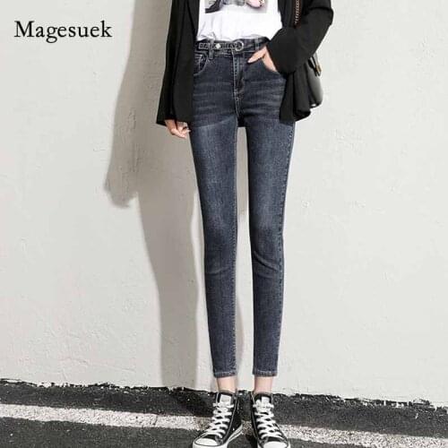 2020 Skinny High Waist Jeans Autumn Woman Streetwear Jeans Pencil Pants All-match Woman Denim Trousers with Korean Style 10832