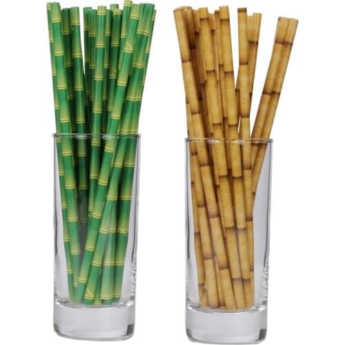 25pcs Biodegradable Bamboo Paper Drinking Straws Striped Birthday Party Wedding decorations cocktail straws