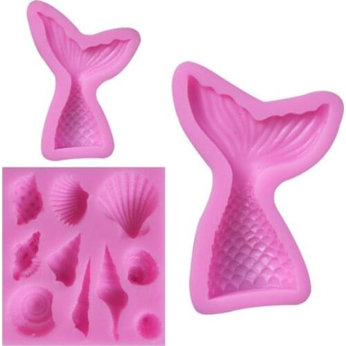 3pcs Fishtail, Starfish And Conch Silicone Mold DIY Epoxy Resin Cake Baking Decoration Chocolate Mold Marine Set Silicone Mold