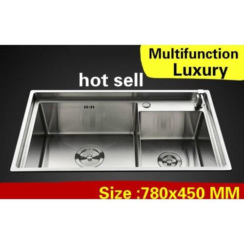 Free shipping Home multifunction luxury kitchen manual sink double groove high quality 304 stainless steel hot sell 78x45 CM