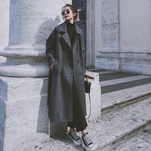 Brand Pop Winter Long Women Wool Blend Coat Double Breasted Lady Overcoat with Belt Female Outerwear Thick Warm Clothes Quality