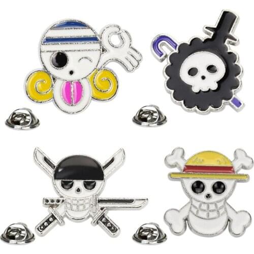 Anime One Piece Luffy Art Metal Enamel Pins Skull Brooches For Women Men Fans Gift Funny Denim Coat Jewelry Lapel Pins Badges