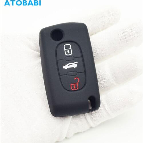 ATOBABI Silicone Car Key Case For Peugeot 207 307 308 407 607 807 Citroen C2 C3 C4 C5 C6 Folding Remote Control Protector Cover