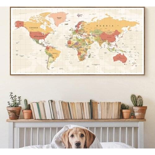 World Map Wall Art Picture Modern Canvas Painting Posters and Prints Wall Art Pictures for Study Office Living Room Home Decor