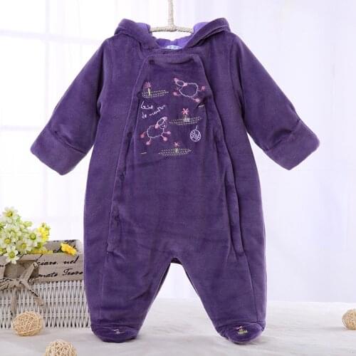 Baby clothes winter romper baby pyjamas kids clothes thick warm winter baby jumpsuit cartoon body suit hooded cap double snaps
