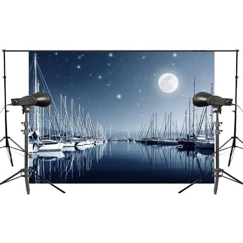 150x220cm Beautiful full moon night Backdrop Sailboat Neatly Stops on Shore Chidren Photo Studio Photography Background