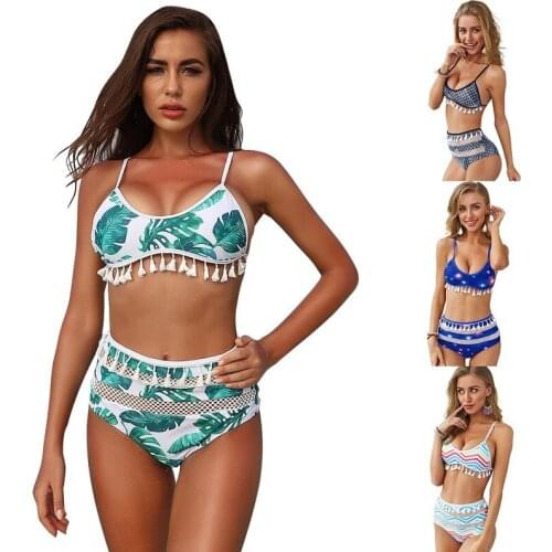 Tassels Backless High Waisted Bathing Suits Swimming Suit for Women Sexy Bikini Fashion Beach Wear String Swimwear Print Summer