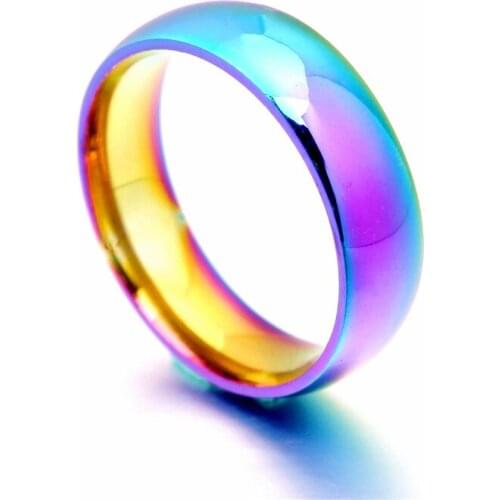 MANGOPIE Classic Men Women Rainbow Colorful Ring Titanium Steel Wedding Band Ring Width 6mm Size 6-12 Gift JR2020