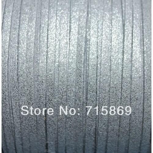 Free Ship Metallic Silver Gray Color 100Yards 5mm Flat Faux Suede Leather Cord