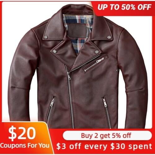 2021 Dark Brown Bikers Style Genuine Leather Jacket Men Plus Size 5XL Real Thick Natural Cowhide Winter Slim Motorcycle Coat