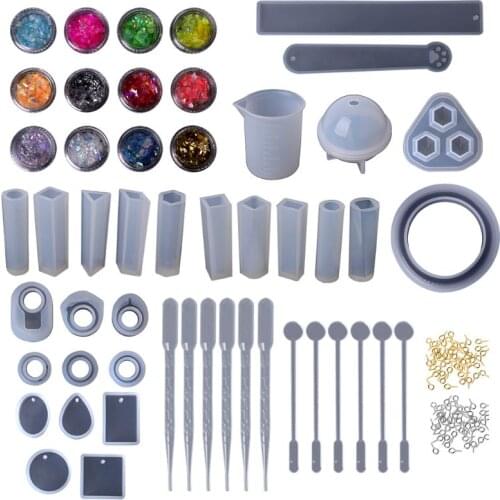 1 Set Jewelry Making Tools Shiny Powder Cup Silicone Mold Necklace Pendant Ring DIY Creative Findings Casting Molds Pins