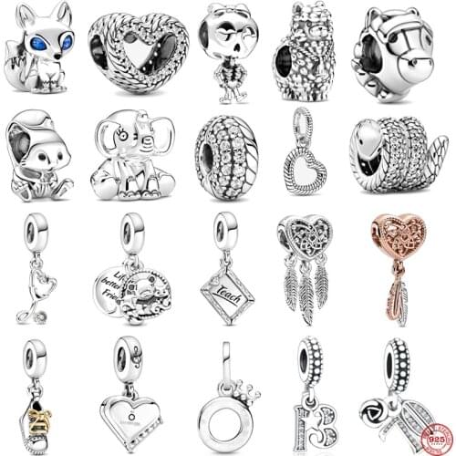 Autumn New Snake Chain Pattern Open Heart Skeleton Girl DIY fine beads Fit Original Pandora Charms silver 925 Bracelet Jewelry