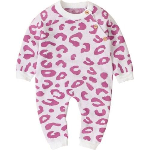 0-18 Months Newborn Clothes Winter Baby Girls Boys Warm Jumpsuits Pink Black Leopard Print Long Sleeve Rompers Kitting Overall
