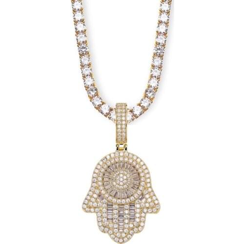 NEW Ice Palm Necklace & Pendant With 4mmTennis Chain Prong Setting AAA Cubic Zircon men and women Hip hop Jewelry