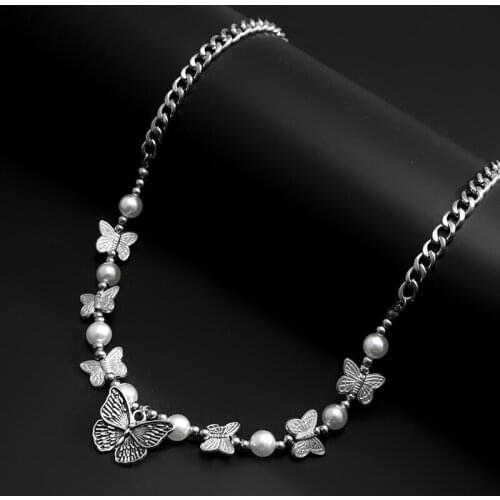 Gothic Butterfly Pendant Necklace for Women Choker Aesthetic Grunge Chain accessories Indie Collar Jewelry Friends Gift