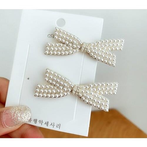 Popular Chinese Web Pop Words White Simulated Pearls Cross Bowknot Alloy BB Clips Barrettes Hair Clips & Pins Headwear for Women