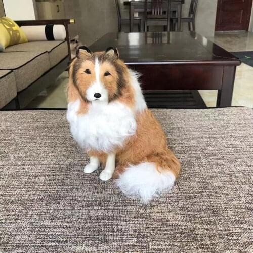 About 18x20x26cm squatting Shepherd dog hard model plastic &furs handicraft ornament home decoration toy gift b0374